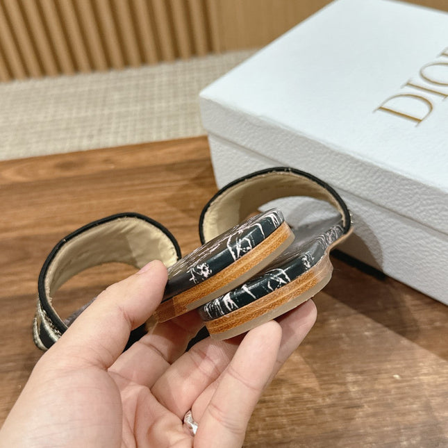 DIOR 26S SLIDE SANDALS IN BLACK TOILE DE JOUY LOGO
