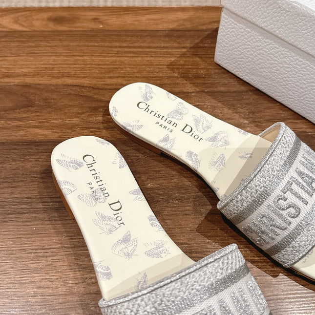 DIOR 26S SLIDE SANDALS IN GREY BUTTERFLY PRINT LOGO