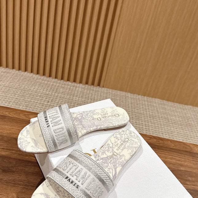 DIOR 26S SLIDE SANDALS IN GREY TOILE DE JOUY LOGO