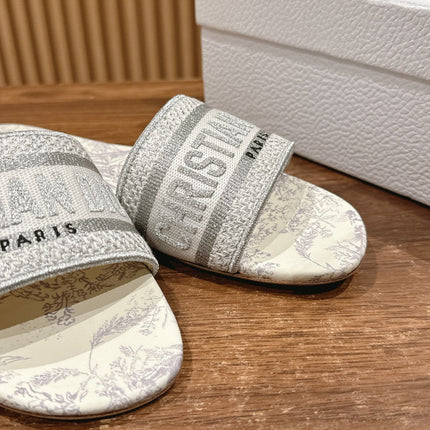 DIOR 26S SLIDE SANDALS IN GREY TOILE DE JOUY LOGO