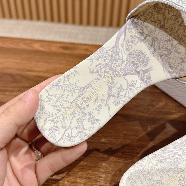 DIOR 26S SLIDE SANDALS IN GREY TOILE DE JOUY LOGO