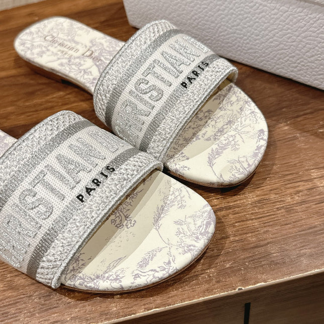 DIOR 26S SLIDE SANDALS IN GREY TOILE DE JOUY LOGO