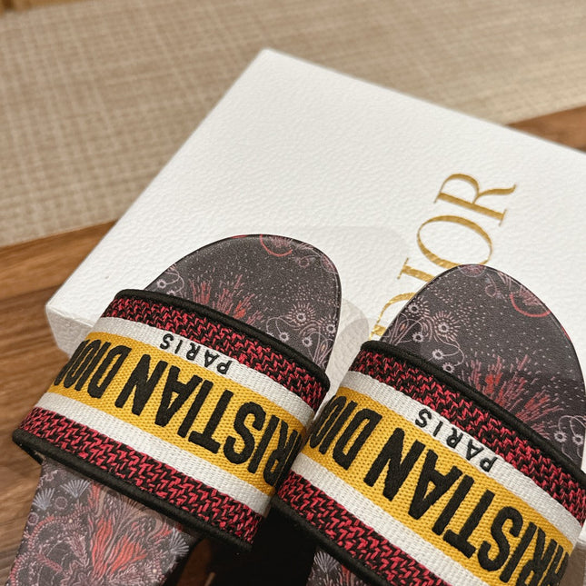 DIOR 26S SLIDE SANDALS IN MULTICOLOR TOILE PRINT LOGO
