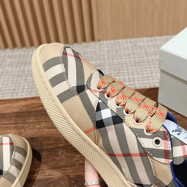 BURBERRY 26S SNEAKERS IN BEIGE FABRIC PLAID