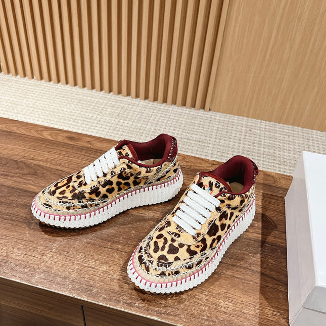 CHLOE 26S LACE-UP SNEAKERS IN LEOPARD PRINT PONY HAIR