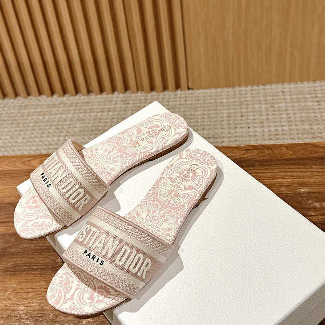 DIOR 26S D-CLUB EMBROIDERED SLIDES IN PINK TOILE DE JOUY