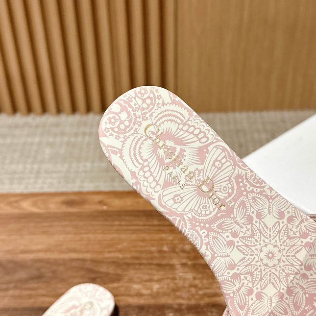 DIOR 26S D-CLUB EMBROIDERED SLIDES IN PINK TOILE DE JOUY