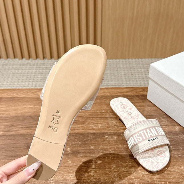 DIOR 26S D-CLUB EMBROIDERED SLIDES IN PINK TOILE DE JOUY