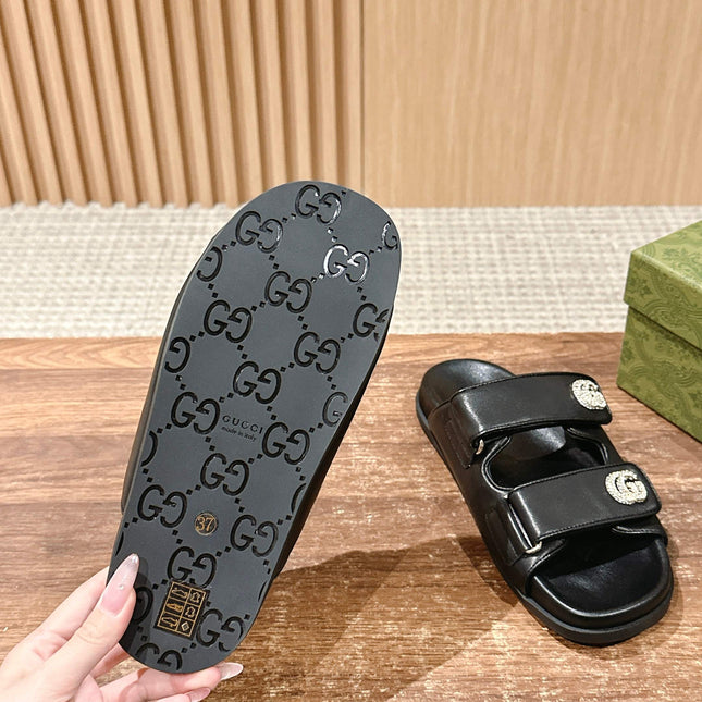GUCCI 26S DOUBLE-STRAP SANDALS IN BLACK CALFSKIN