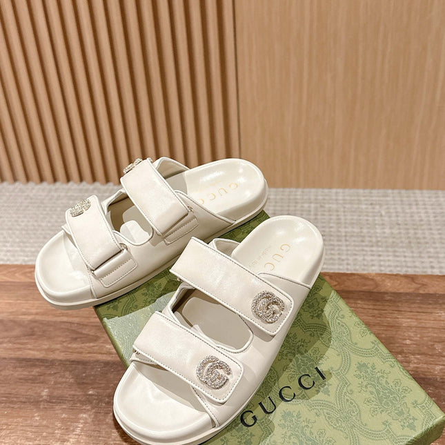 GUCCI 26S DOUBLE-STRAP SANDALS IN CREAM BEIGE CALFSKIN