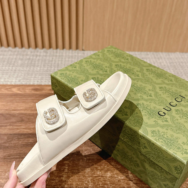 GUCCI 26S DOUBLE-STRAP SANDALS IN CREAM BEIGE CALFSKIN