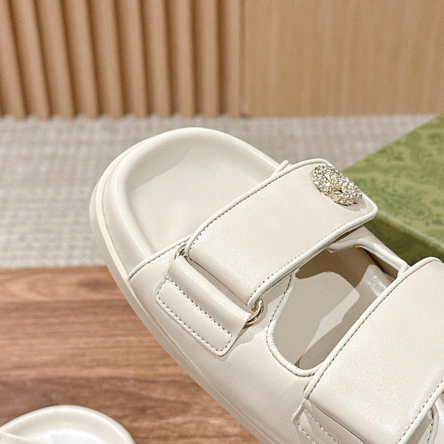 GUCCI 26S DOUBLE-STRAP SANDALS IN CREAM BEIGE CALFSKIN