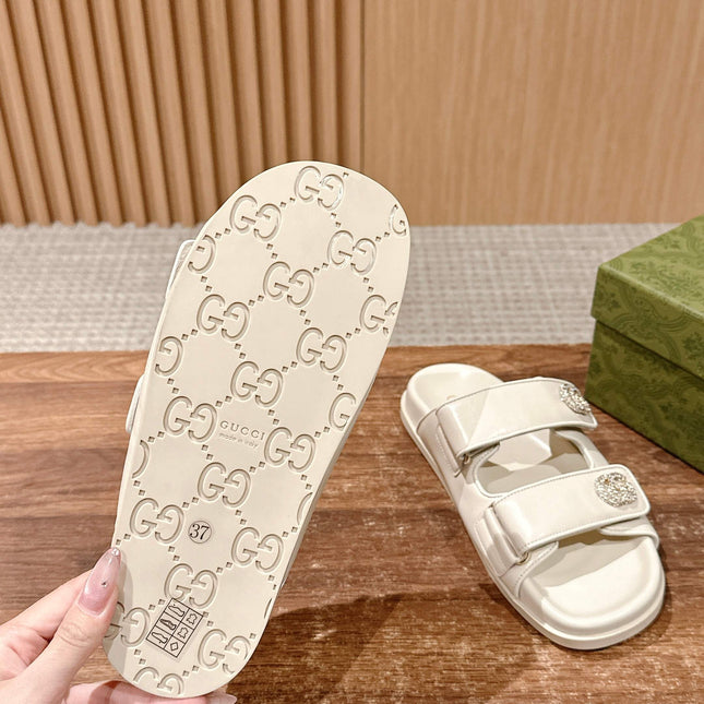 GUCCI 26S DOUBLE-STRAP SANDALS IN CREAM BEIGE CALFSKIN