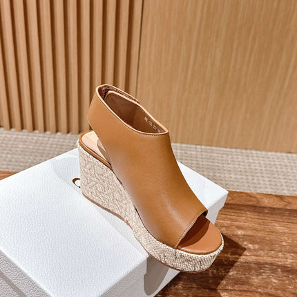 ATTITUDE WEDGE HIGH SLINGBACK 90MM IN BROWN CALFSKIN CANVAS SOLE