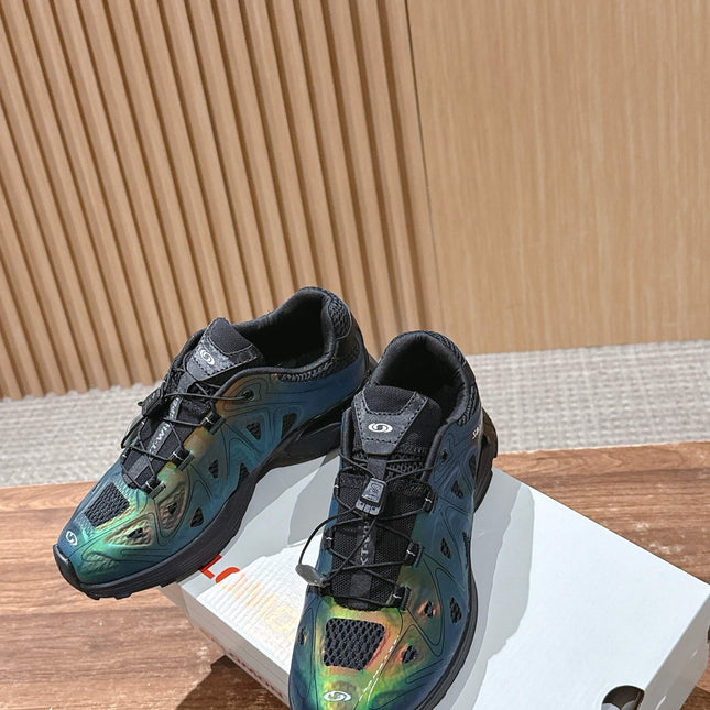 ALO 25S SALOMON XT WHISPER IN BLACK MESH FABRIC AND GREEN LAMBSKIN