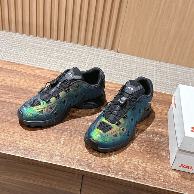 ALO 25S SALOMON XT WHISPER IN BLACK MESH FABRIC AND GREEN LAMBSKIN