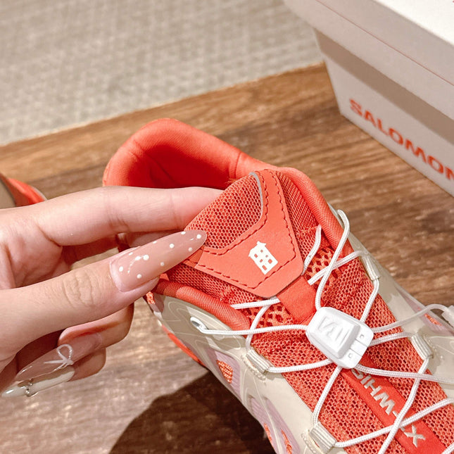 ALO 25S SALOMON XT WHISPER IN ORANGE MESH FABRIC AND WHITE LAMBSKIN