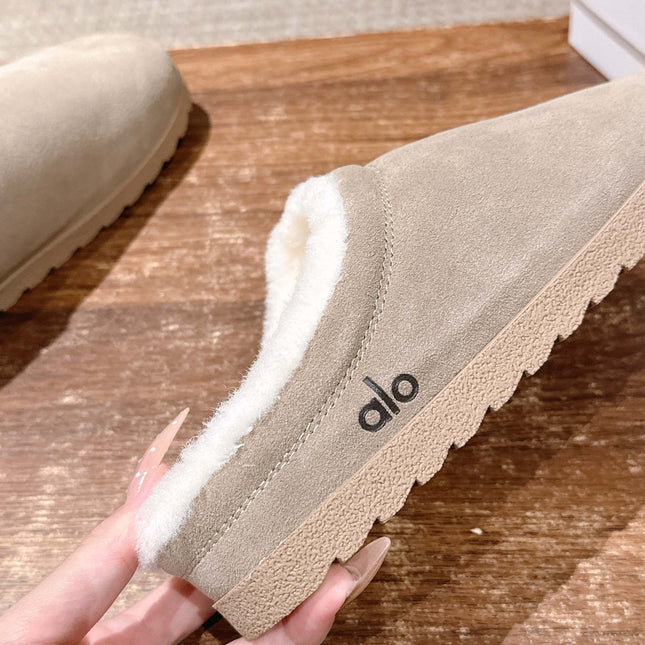 ALO 25S BIRKENSTOCK CLOGS IN LIGHT GREY SUEDE AND WHITE WOOL