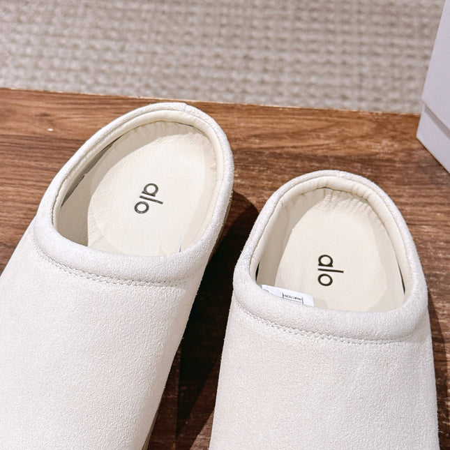ALO 25S MULE IN CREAM WHITE SUEDE