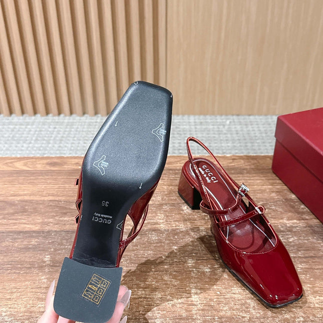 GUCCI 26S BLOCK-HEEL SLINGBACK PUMPS 45 MM IN RED CALFSKIN