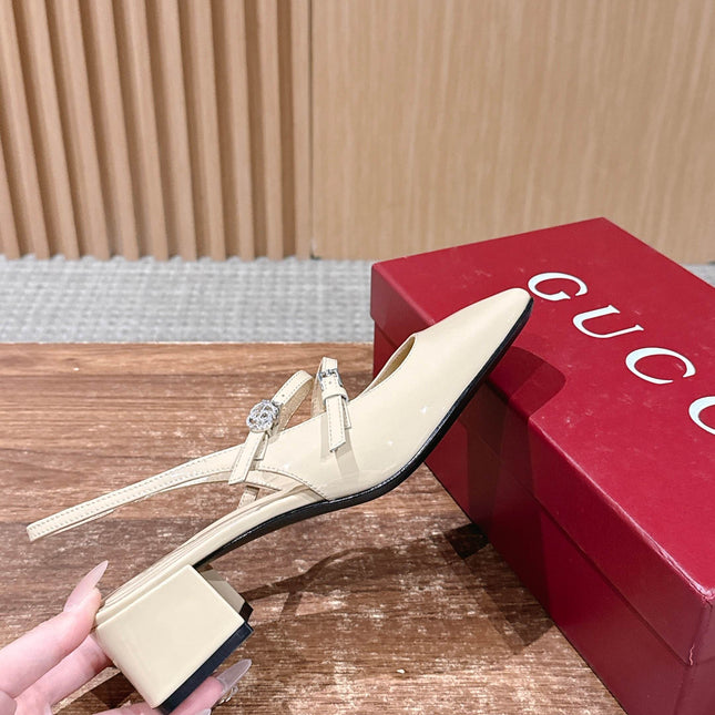 GUCCI 26S BLOCK-HEEL SLINGBACK PUMPS 45 MM IN CREAM BEIGE CALFSKIN