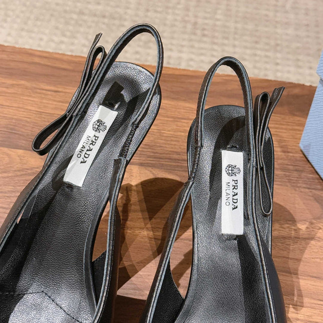 PRADA 26S SLINGBACK PUMPS IN BLACK CALFSKIN
