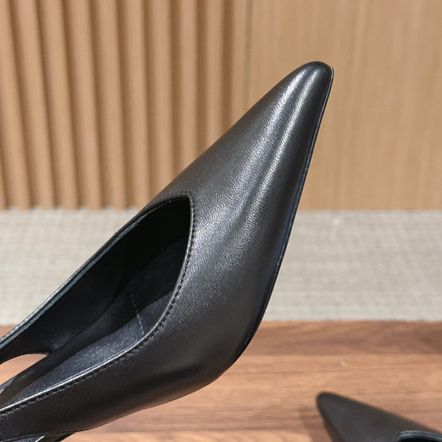 PRADA 26S SLINGBACK PUMPS IN BLACK CALFSKIN
