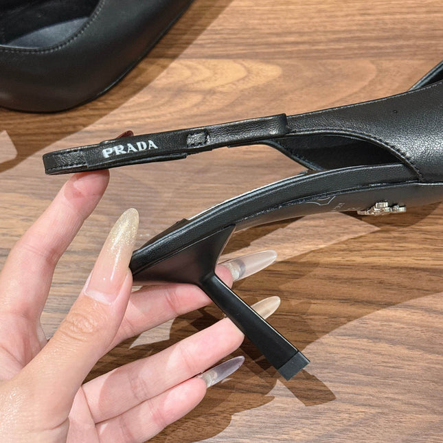 PRADA 26S SLINGBACK PUMPS IN BLACK CALFSKIN