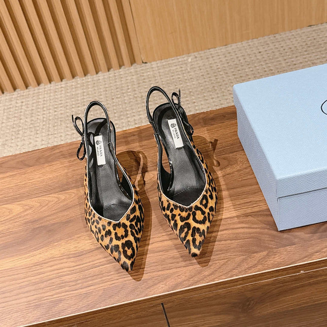 PRADA 26S SLINGBACK POINTED HEELS IN LEOPARD PRINT PONY HAIR