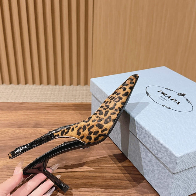 PRADA 26S SLINGBACK POINTED HEELS IN LEOPARD PRINT PONY HAIR