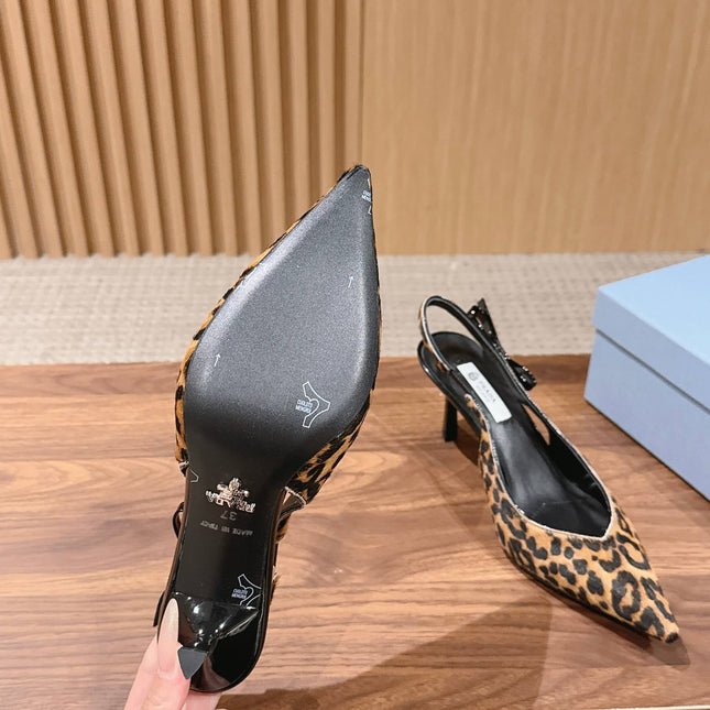 PRADA 26S SLINGBACK POINTED HEELS IN LEOPARD PRINT PONY HAIR