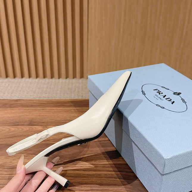 PRADA 26S SLINGBACK PUMPS IN WHITE CALFSKIN