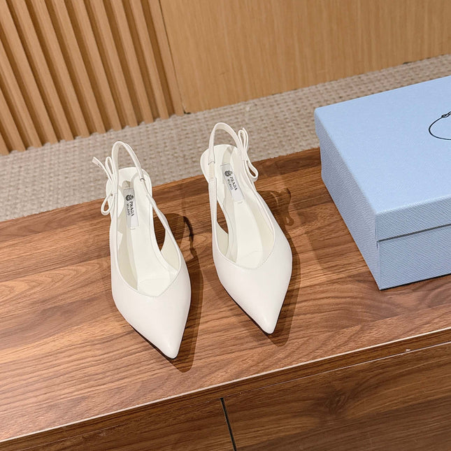 PRADA 26S SLINGBACK PUMPS IN WHITE CALFSKIN