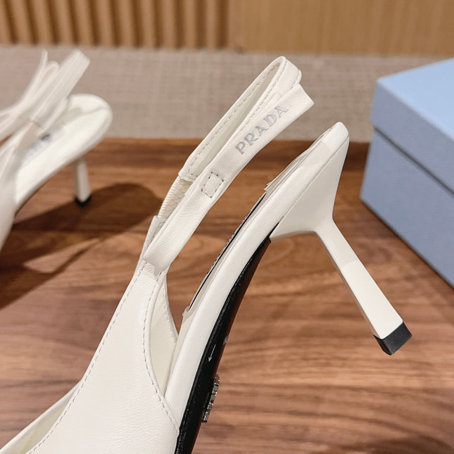 PRADA 26S SLINGBACK PUMPS IN WHITE CALFSKIN