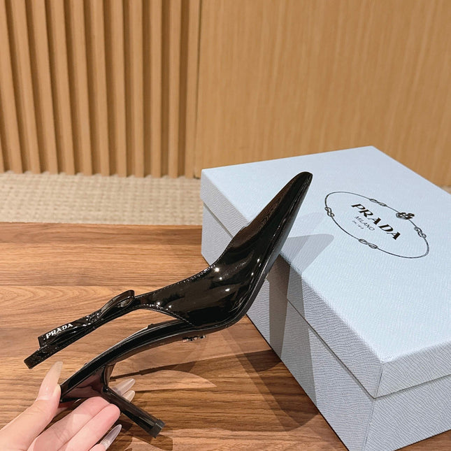 PRADA 26S SLINGBACK PUMPS IN BLACK PATENT CALFSKIN