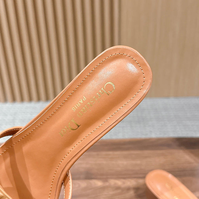 DIOR 26S HEEL SANDALS IN CARAMEL BROWN CALFSKIN STRAPPY