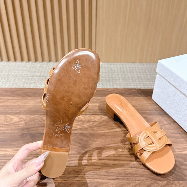 DIOR 26S HEEL SANDALS IN CARAMEL BROWN CALFSKIN STRAPPY