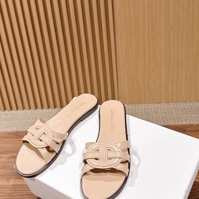 DIOR 26S SLIDE SANDALS IN BEIGE CLUB WOVEN CALFSKIN