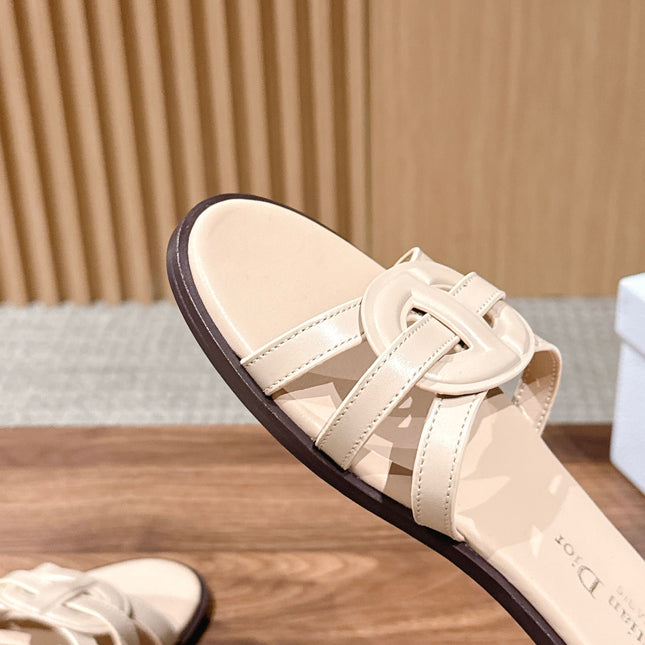 DIOR 26S SLIDE SANDALS IN BEIGE CLUB WOVEN CALFSKIN