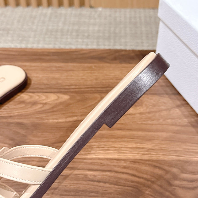 DIOR 26S SLIDE SANDALS IN BEIGE CLUB WOVEN CALFSKIN