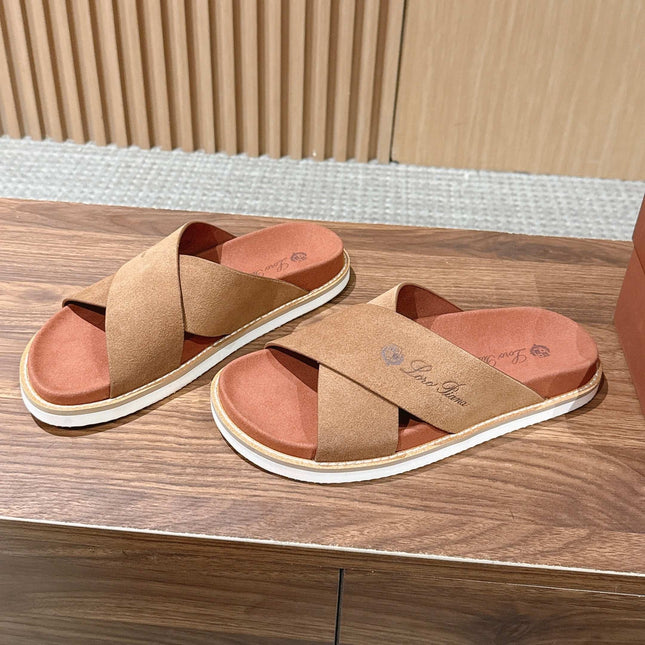 LP 26S CROSS STRAP SLIDES SANDAL IN BROWN SUEDE