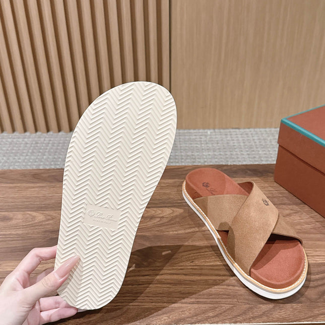 LP 26S CROSS STRAP SLIDES SANDAL IN BROWN SUEDE