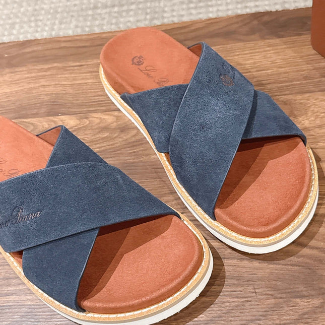 LP 26S CROSS STRAP SLIDES SANDAL IN NAVY BLUE SUEDE