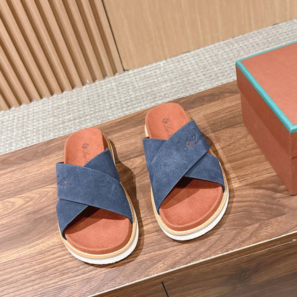 LP 26S CROSS STRAP SLIDES SANDAL IN NAVY BLUE SUEDE