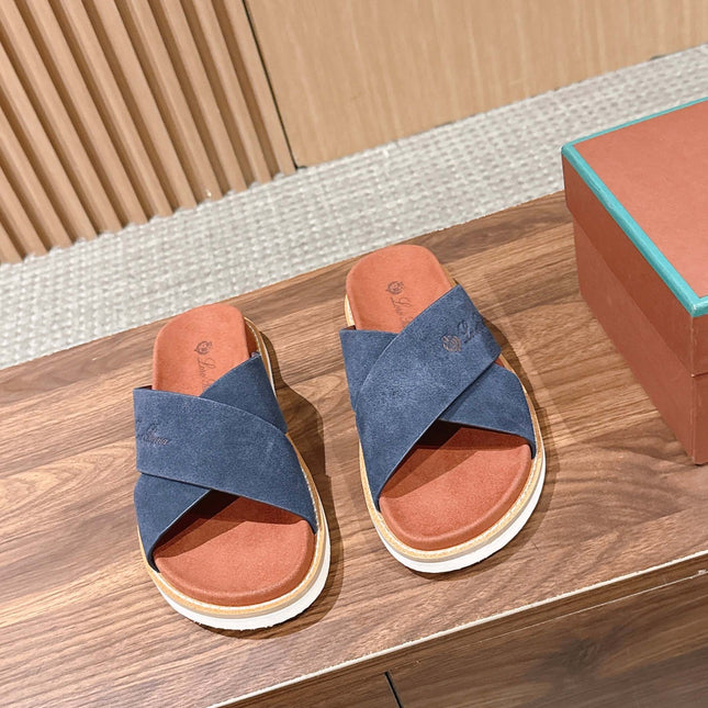 LP 26S CROSS STRAP SLIDES SANDAL IN NAVY BLUE SUEDE