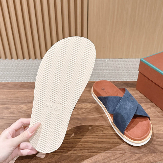 LP 26S CROSS STRAP SLIDES SANDAL IN NAVY BLUE SUEDE