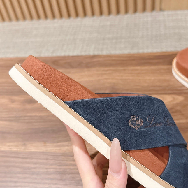 LP 26S CROSS STRAP SLIDES SANDAL IN NAVY BLUE SUEDE