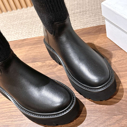 CELINE 26S MID CALF BOOTS 45 MM IN BLACK CALFSKIN AND KNIT SOCK