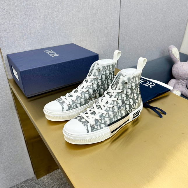 DIOR B23 HIGH-TOP SNEAKER IN WHITE AND BLACK DIOR OBLIQUE CANVAS