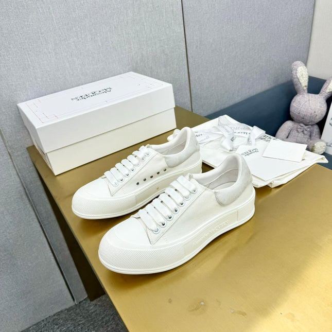 ALEXANDER MCQUEEN DECK PLIMSOLL SNEAKERS IN WHITE CANVAS